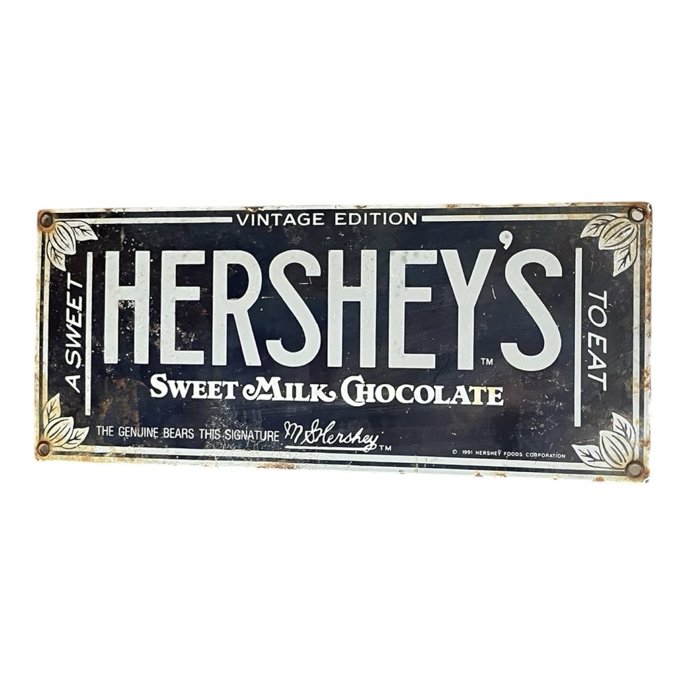 Vintage Hershey's Sweet Milk Chocolate Bar Porcelain Enameled Ande Rooney Sign